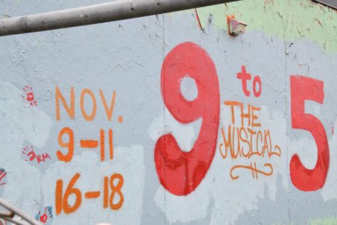 Thespians painted the senior wall Nov. 3 to advertise the fall musical 9 to 5. The wall was repainted Nov. 8, after offensive slurs vandalized the wall.