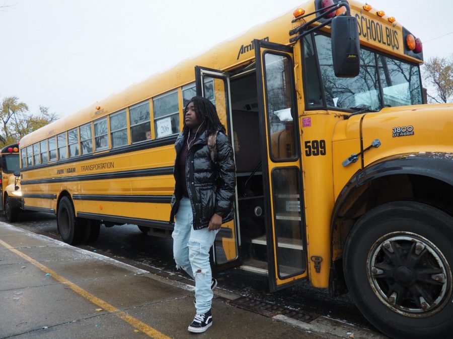 Junior Kyareia Malone exits the bus at the High School in the morning Nov 7. The start time for the High School is 8:20 on Monday, Wednesday and Friday, and 8:40 on Tuesday and Thursday.