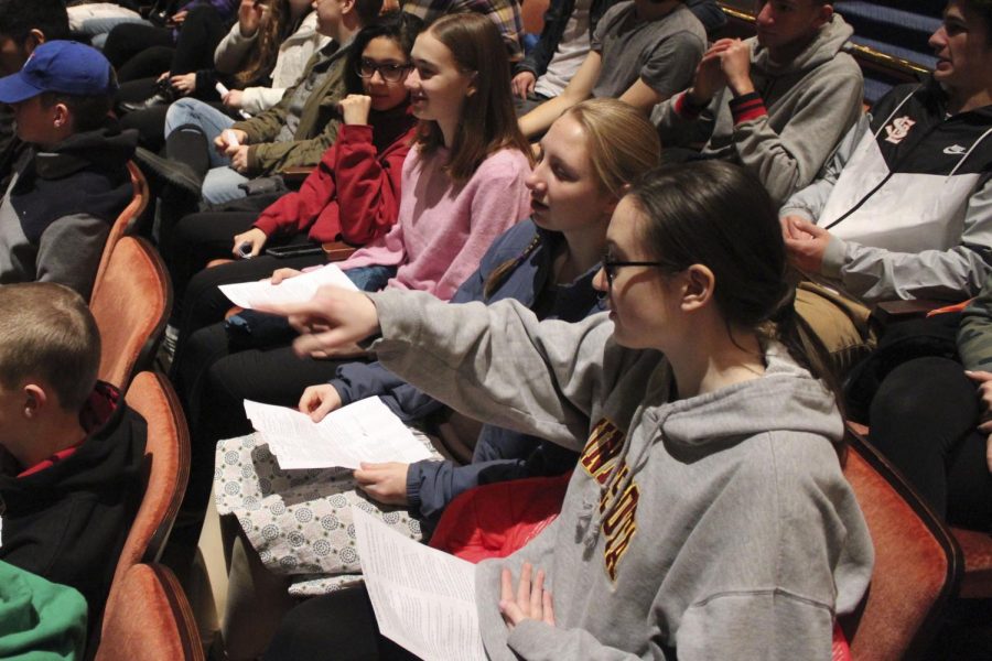 Sophomores Ella Miller and Amara Foner prepare to watch the Nachito Herrera: Afro-Latin Renaissance concert Nov. 30 at the Ordway. More than 100 Park students attended the event, as well as students from Park Spanish Immersion.