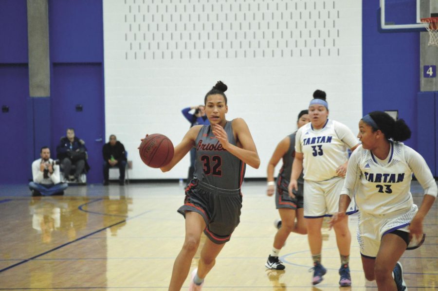 Sophomore Kendall Coley dribbles around Tartan defenders. Park beat Tartan 90-71 with Coley scoring 19 points. Park’s next game will be a double header Friday with the Park boys’ basketball team.