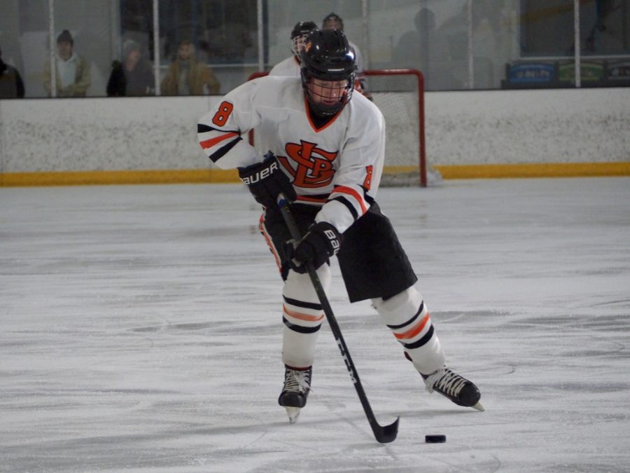 Junior Avery Pittman attacks open space with the puck. Pittman scored two of his seven season goals against Chanhassen. Pittman also has six assists totaled as of Jan. 19. Park beat Chanhassen 4-1 at the Rec Center Jan. 19. 