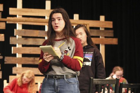 Senior Morgana Obredofer takes notes while rehearsing for The Amish Project. The cast did thorough research on their characters and the tragedy that the play is based on so that they could accurately portray the story.