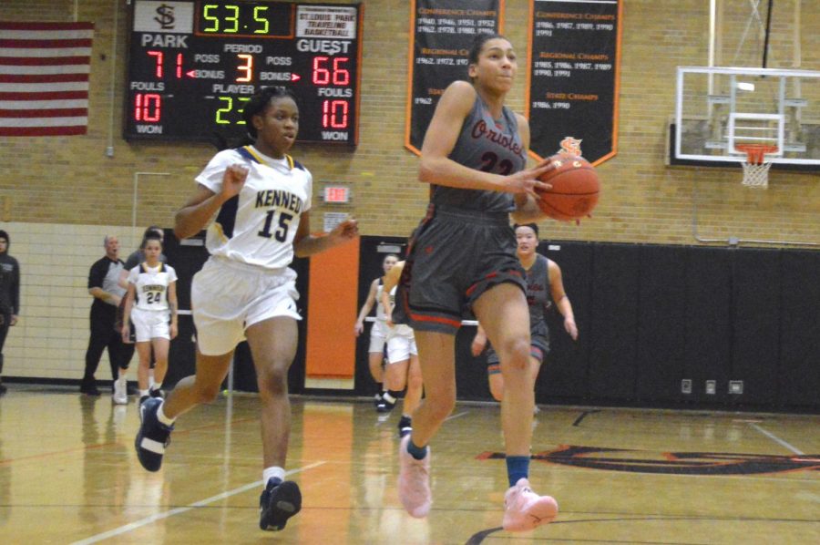 Sophomore Kendall Coley drives into the lane preparing for a lay up. Coley was Parks top scorer with 18 points.