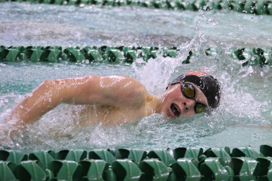 Sophomore Ben St. Clair freestyles Feb. 23 during the Section finals at the Edina Aquatic Center. 
