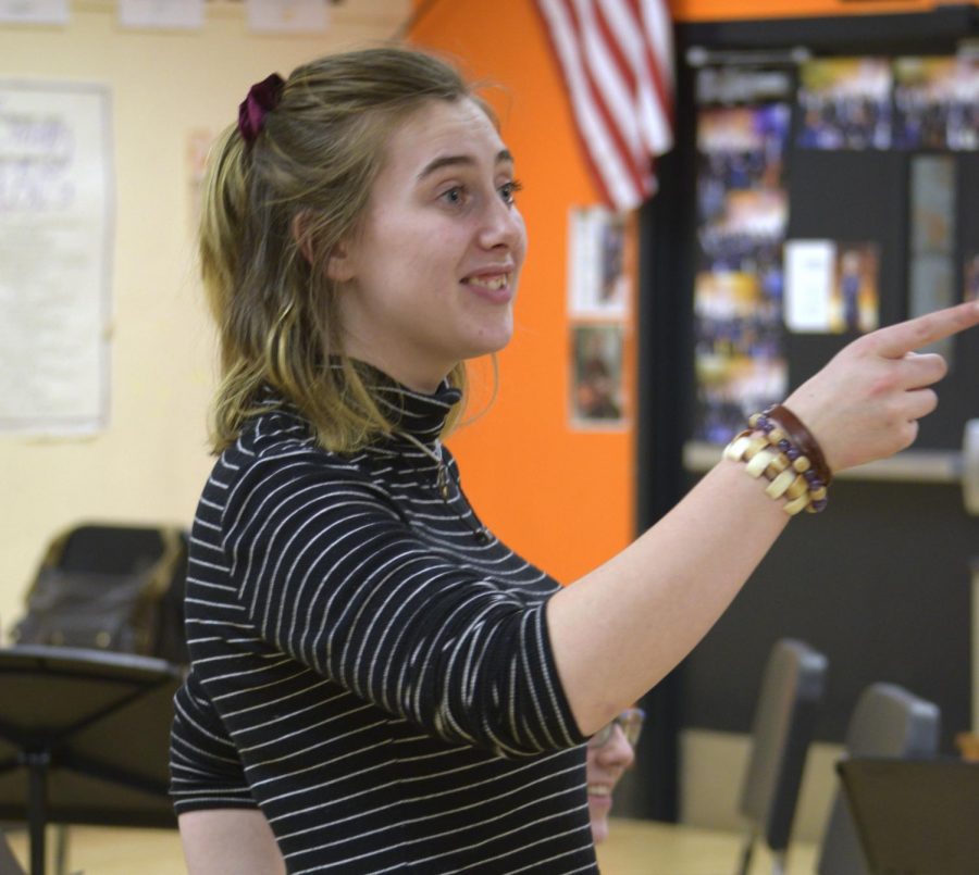 Stage manager Nietzsche Deuel, who is a senior, participates in a conversation during a play rehearsal. Going into her final show as a senior, Deuel says it is bittersweet to be leaving behind the Park theater program, but she is excited to finish with the upcoming spring play.