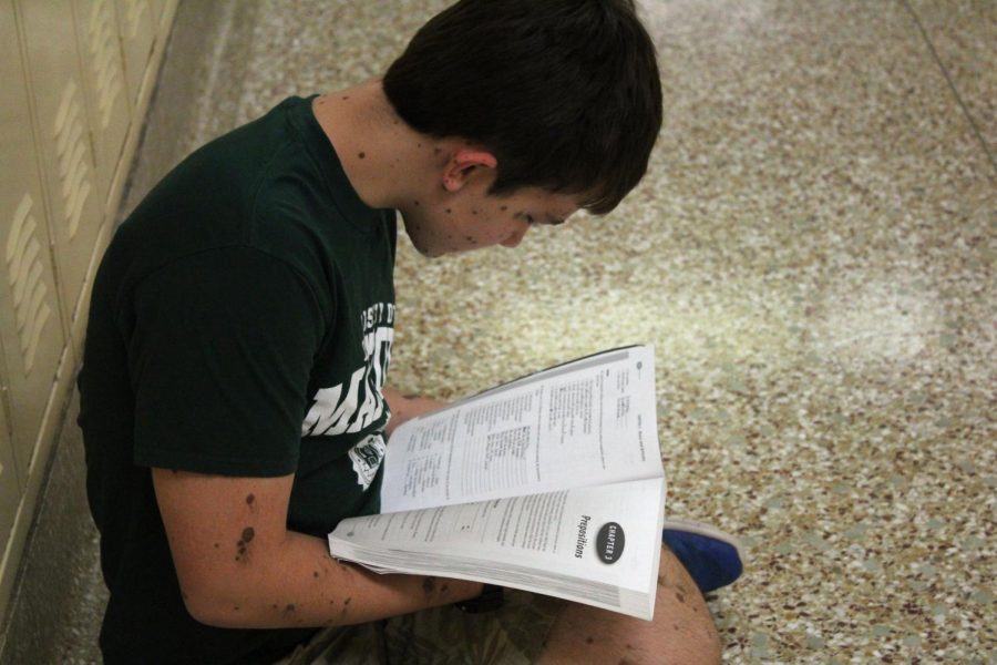 Thor Anderson studies for one of his upcoming AP tests. Anderson is taking seven AP tests this year.