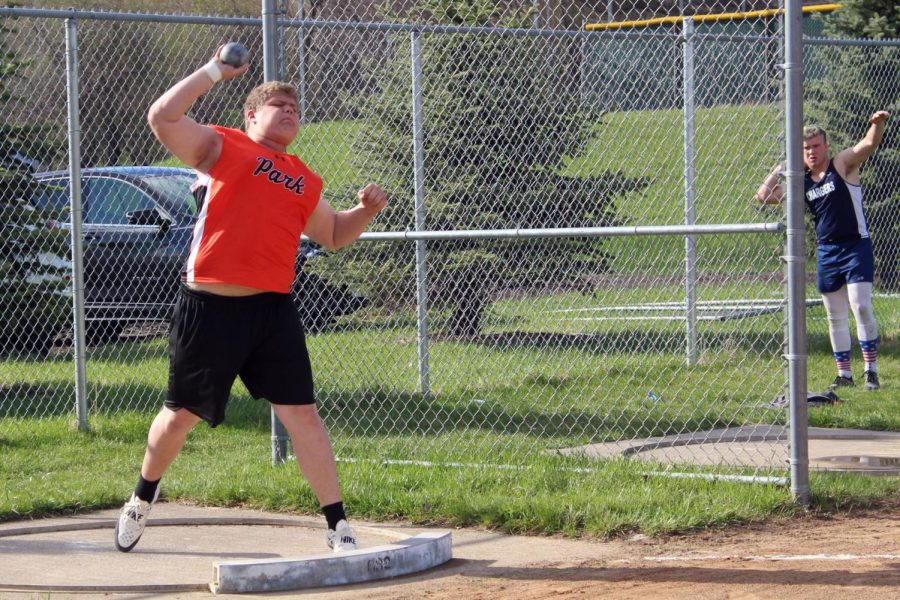 Senior Nick Medina throws in the shot put event. Medina scored a season record of 45-08.00 and placed second. 