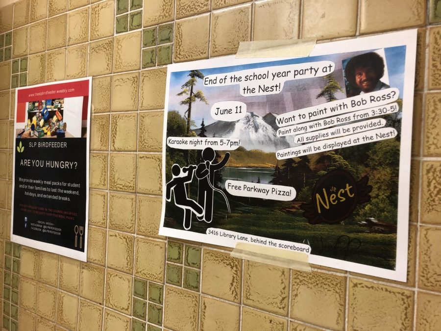 Students hung posters to advertise the end of year party. According to senior Nietzsche Deuel, all materials will be provided for free, as well as pizza during the karaoke portion of the party.