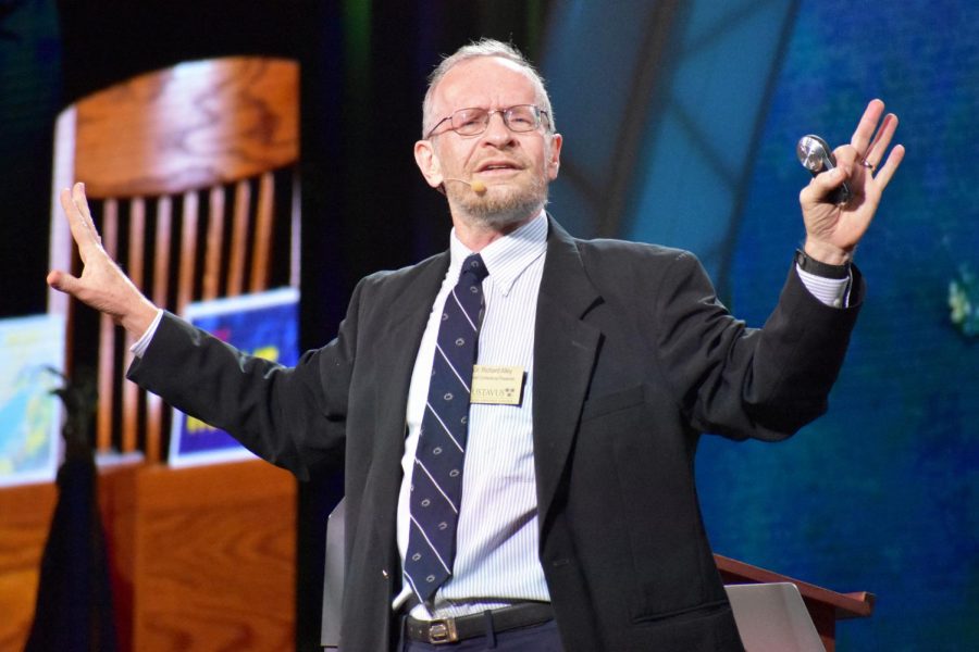 Dr. Richard Alley, the Evan Pugh Professor of Geosciences at Penn State University, gives a speech about proof of climate change at the 2019 Nobel Conference. The 55th annual Nobel Conference had a theme of Climate Changed and featured a panel of seven presenters on the subject of climate change.
