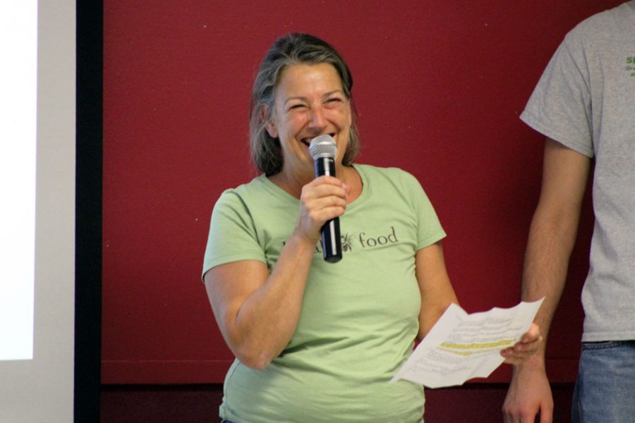 SLP Seeds founder Julie Rappaport smiles as she engages with community members. SLP Seeds is an organization with a purpose of eliminating hunger in St. Louis Park through action-oriented goals.