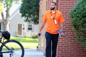 GLC DJ Singer patrols outside of the high school building during 3rd lunch Sept. 27. As of the 2020-2021 school year, it is likely seniors will no longer have an  open campus during lunch. 