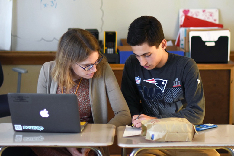 Senior co-captain Zachary Weiser practices with team coach Elizabeth Huesing during Math Team practice Oct. 21. According to Weiser, the team’s next meet is in December.