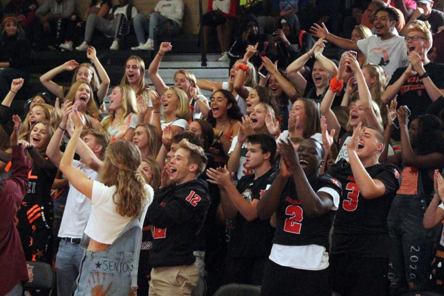 Seniors cheer at the Homecoming pep fest Sept. 20. There will be meetings throughout the school year for the senior class to discuss graduation. 
