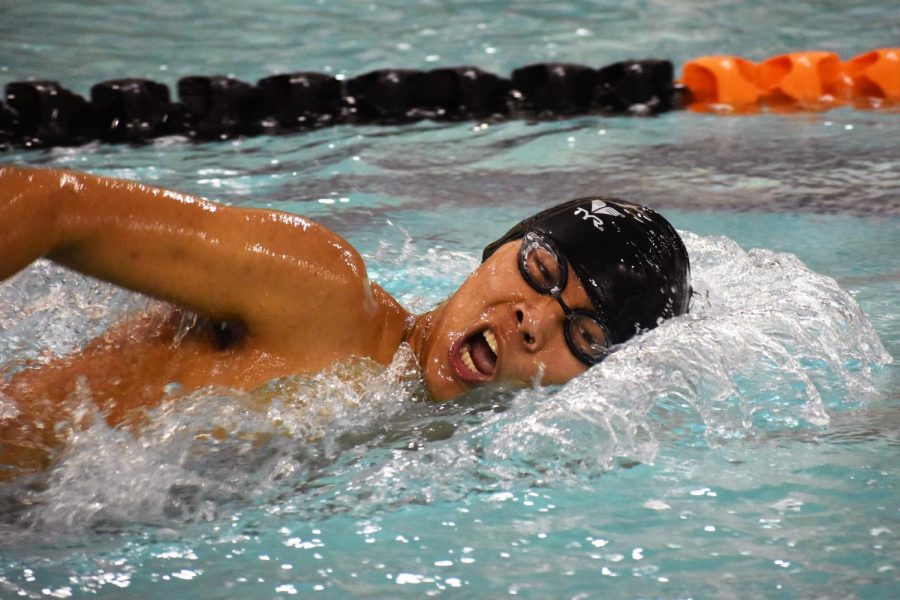 Junior Jason Chu swims the 200 yard medley relay Jan 30. The meet against Jefferson concluded the boys’ swimming season.