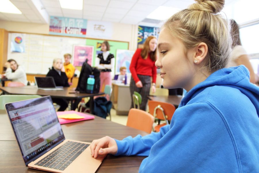 Junior Anna Bauer uses Minnesota Virtual High School to complete her online courses Jan. 28. 