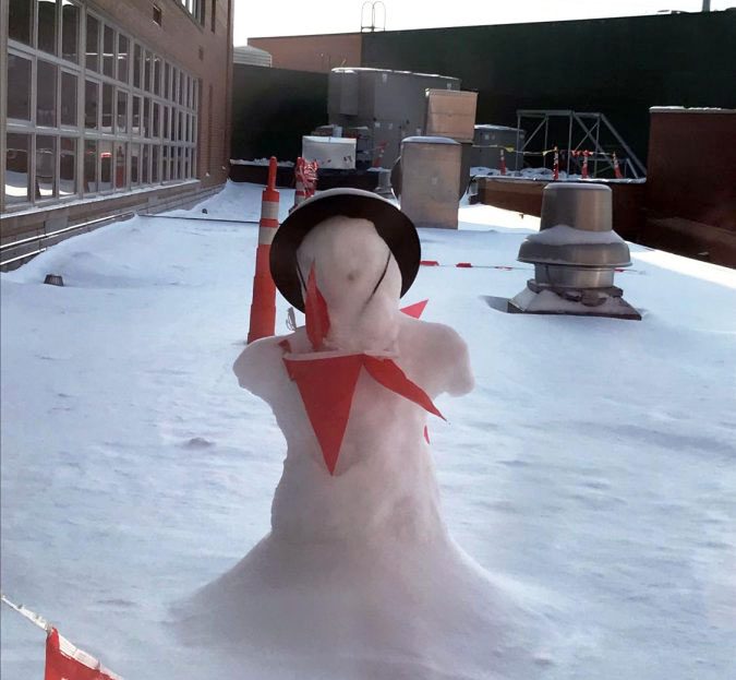 In the midst of the construction in the high school, construction workers built a snowman on the roof near the C2 hallway Dec. 10. In light of the expected snowfall Jan. 17, Park announced students will be let out two hours early.