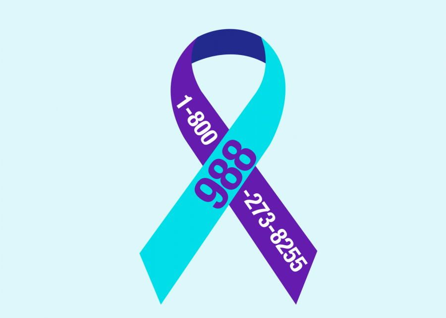Art by Maggie Klaers. The colors most commonly assigned to the suicide prevention awareness ribbon are turquoise and purple.The Federal Communications Commission (FCC) recently voted to change the suicide hotline number from the traditional 10 digit phone number to a three digit number, like 911. The change from 1-800-273-8255 to 988 as the hotline number is a several month long process.