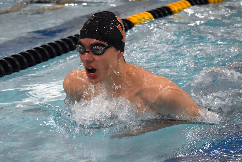Sophomore Asher Danicic swims the 100-yard breast stroke Jan 16. Their next meet is Jan. 23 against Robbinsdale Cooper at Plymouth Middle School.