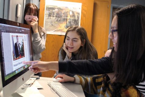 Sophomore Ayelet Prottas and junior Maria Perez Barriga edit a page on Echo’s late night Feb. 25. Park recently won the First Amendment Press Freedom Award.