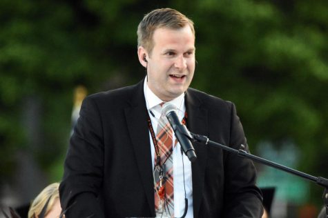Principal Scott Meyers speaks during the Graduation ceremony for the Class of 2019 June 6. Meyers is resigning June 30.
