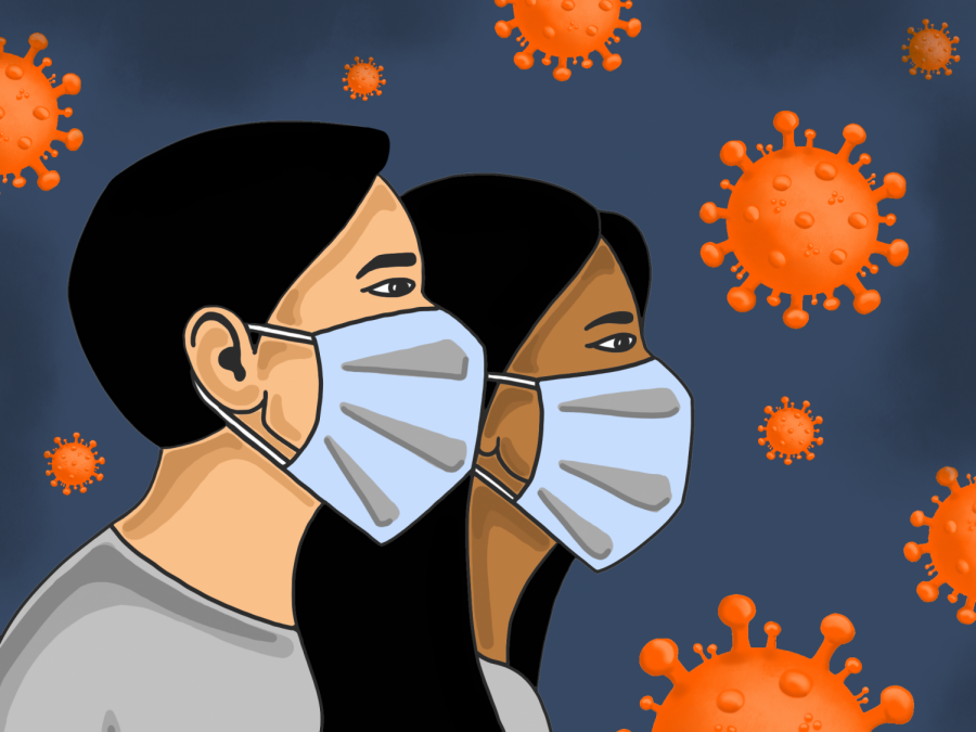 Art by Emmy Pearson. According to a recommendation April 3, Centers for Disease Control and Prevention is advising the use of cloth face coverings and continuing to practice social distancing.