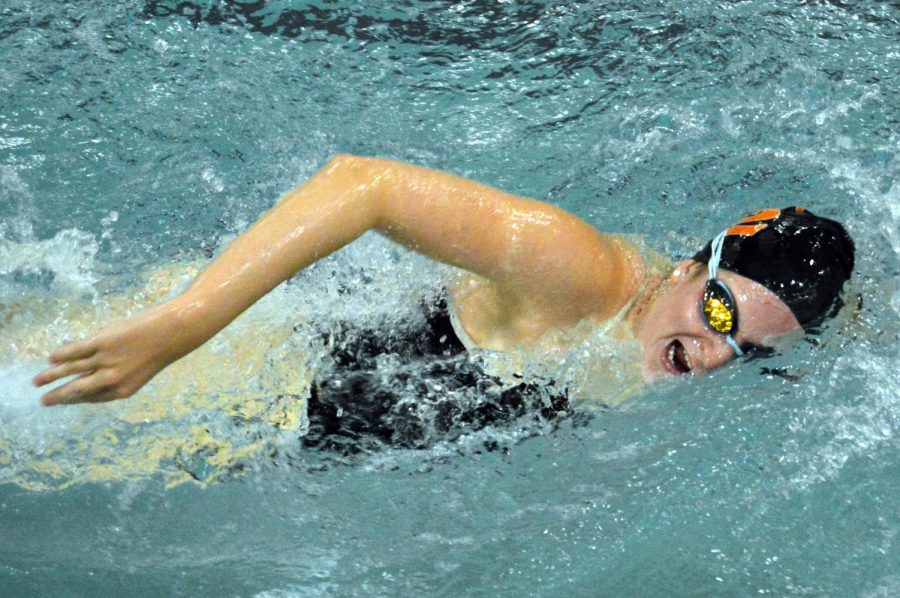 Senior captain Greta Kulevsky swim freestyle during a meet Oct. 8. Kulevsky has been swimming for Park for 5 years.