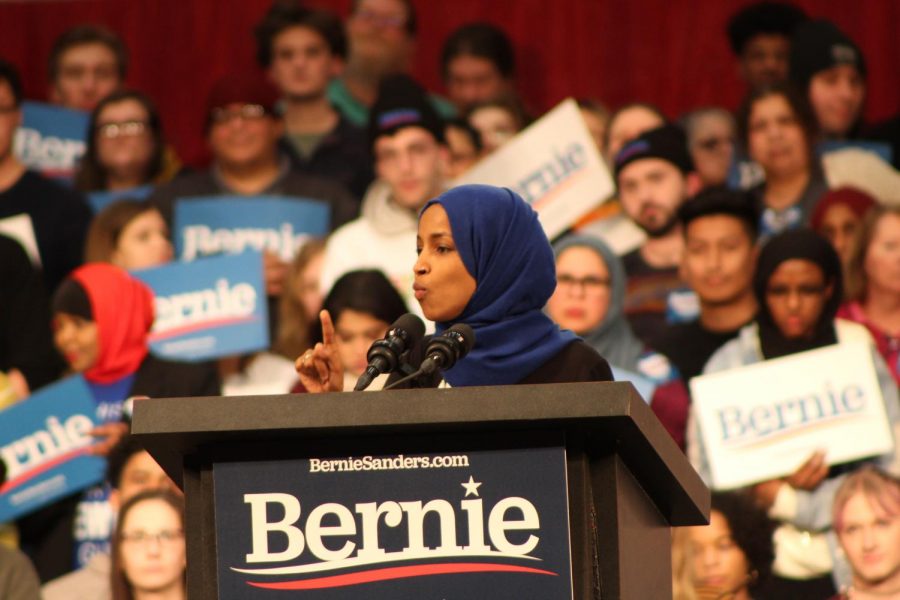 Minnesota+Rep.+Ilhan+Omar+speaks+to+the+crowd+as+she+introduces+Bernie+Sanders+March+2.+Omar+was+reelected+to+represent+Minnesota%E2%80%99s+5th+Congressional+District.+