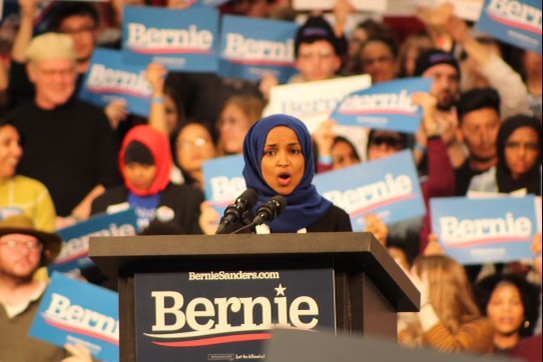 Minnesota Rep. Ilhan Omar speaks to the crowd as she introduces Bernie Sanders March 2. Omar was reelected to represent Minnesota’s 5th Congressional District. 