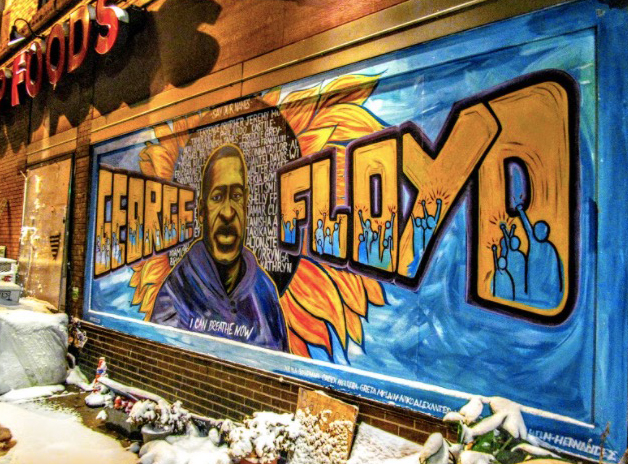 A mural at George Floyd Square March 15. Almost a year after the death of George Floyd, Daunte Wright was killed by police in Brooklyn Center sparking protests. 