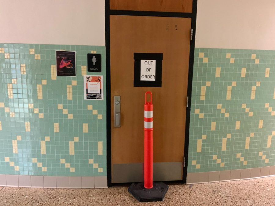 The women’s bathroom in the C3 hallway remains locked due to maintenance issues Oct. 28. Multiple bathrooms in the high school have been closed due to maintenance issues.