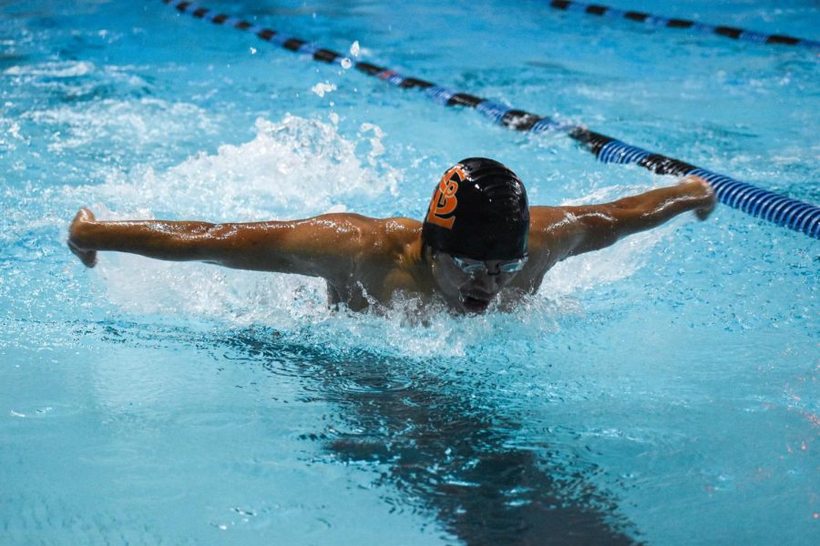 Senior Tenzin Gyaltso swims the 100-yard butterfly Dec. 9. Park’s next meet is 6 p.m. Dec. 16 at St. Louis Park High School.