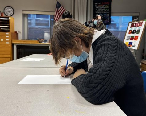 Sophomore Cole Wiltse starts a new project in Art club. Art club meets Tuesdays and Thursdays after school.