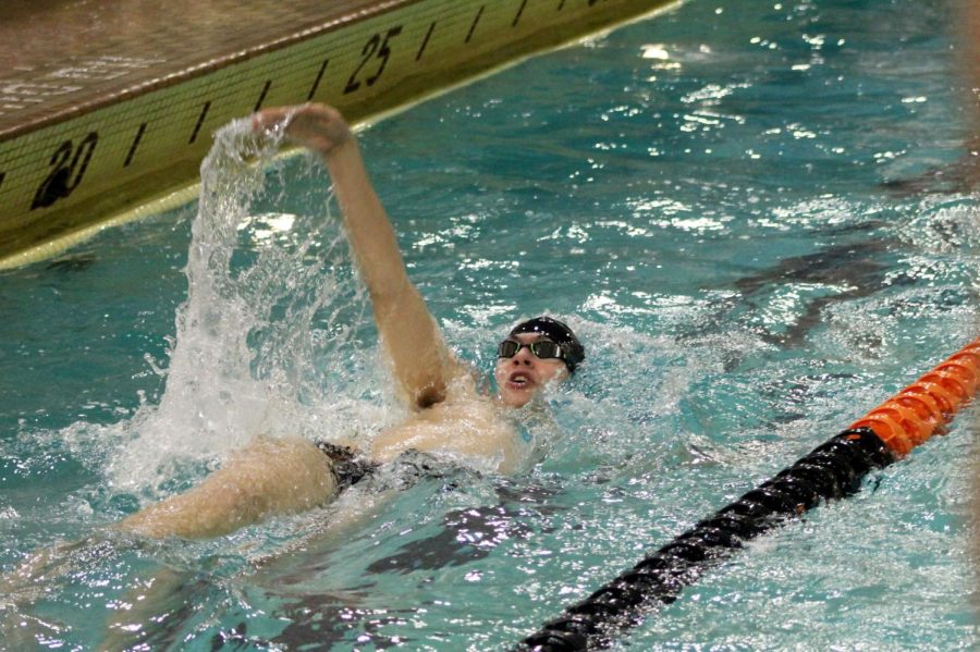 Swimming the 100-Backstroke is Zachary Nathan. The team will be in peak week this week to prepare for sections Feb. 24.