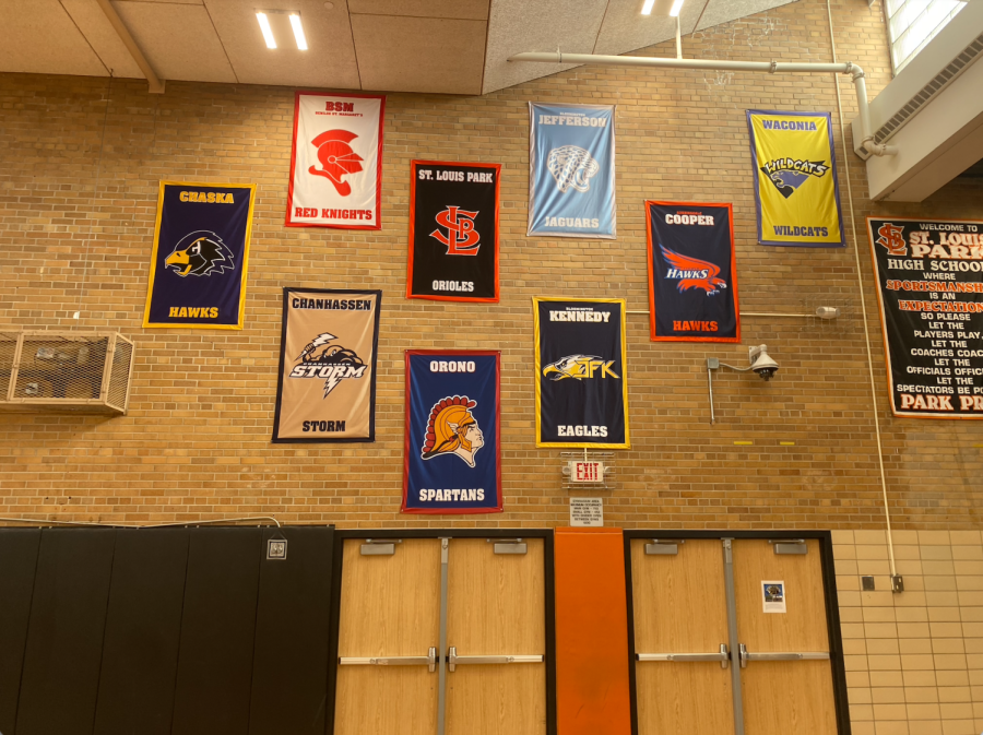 After a New Prague student made racist remarks toward a Park student at a boys hockey game Feb. 15, Park removed the New Prague banner from its wall. The banners hung on the wall represent all the schools in Parks athletic conference.