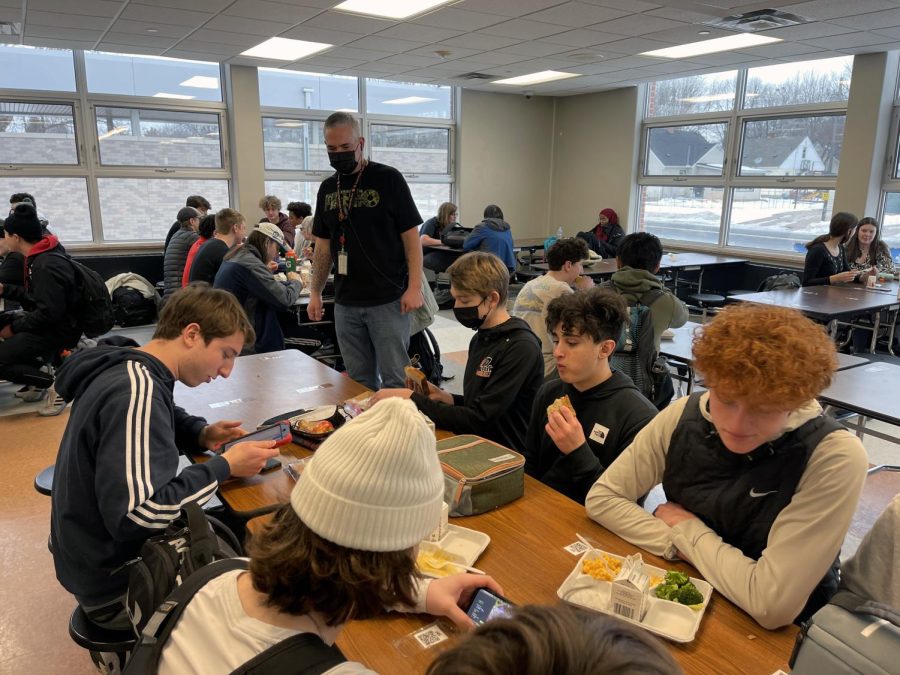 Students sit in the lunchroom without masks Feb. 11. According to assistant principal Jessica Busse, Parks mask consequence system follows a three-tiered approach.