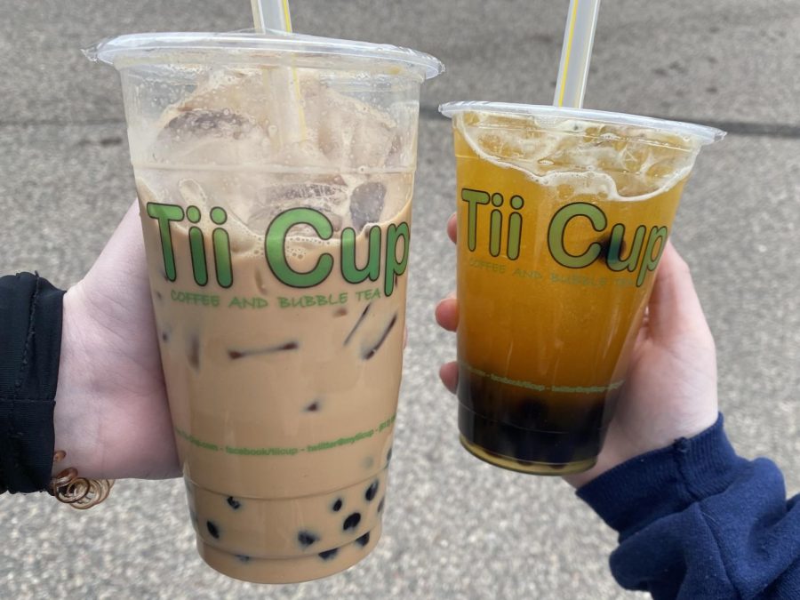 Iced chai and iced peach green tea boba from Tii Cup. Tii Cup opened March 16 at Knollwood.