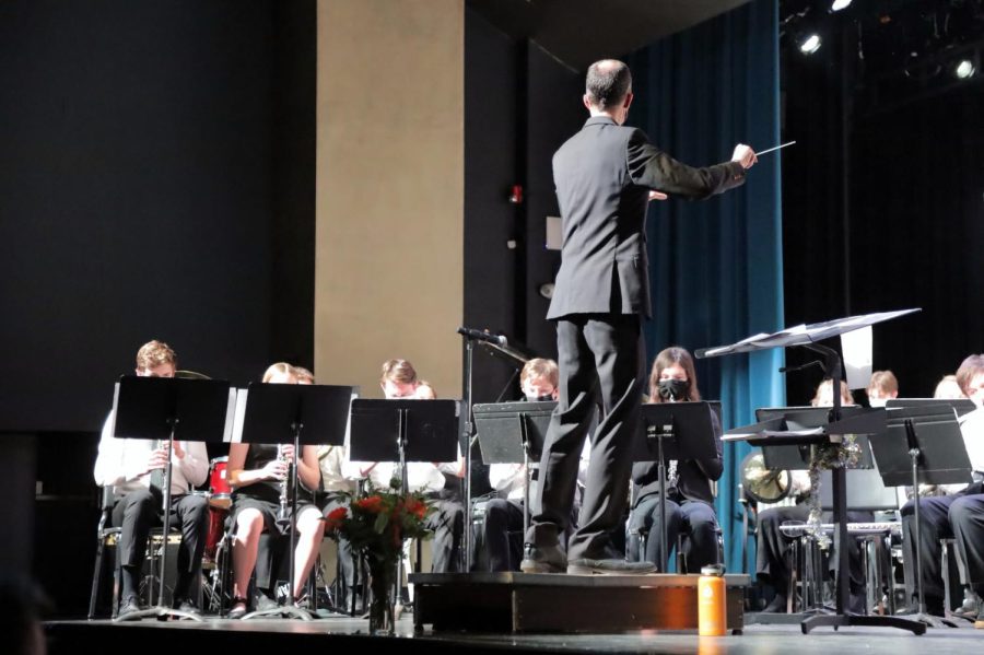 Band director Steve Schmitz directs the band March 3. Schmitz was nominated for Teacher of the Year in Minnesota in 2019.