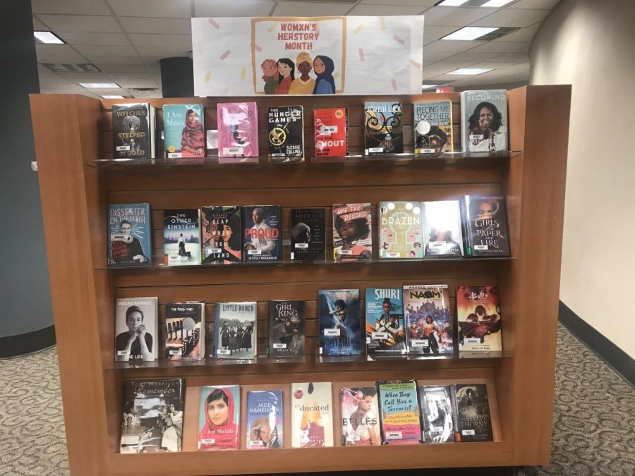 Books written by and featuring women are on display in the Media Center March 1–31. The exhibit is in honor of Womens History Month.