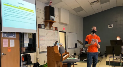 Band director Steve Schmitz celebrates Womens History Month with a presentation for his students March 12. The United Nations designated March as Womens History Month in 1987.