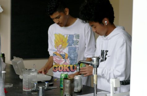 Sophomores Brandon Castro Lara and Daniel Zilka work on a lab in chemistry May 16. According to chemistry teacher Alexander Polk, diversity is important in different views and ideas in STEM.