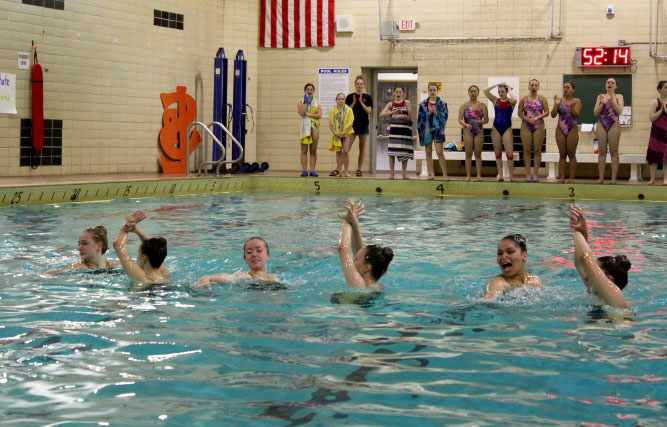 Park synchro team preforms its routine on May 17 at dress rehearsal. The team will compete at state starting May 26. 