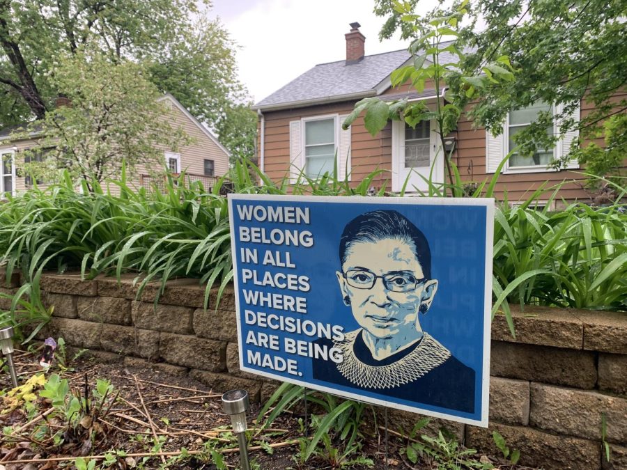A+pro-choice+sign+outside+of+park+residents+house.+The+sign+shows+Ruth+Bader-Ginsberg%2C+the+Supreme+Court+Justice+largely+responsible+for+abortion+rights.