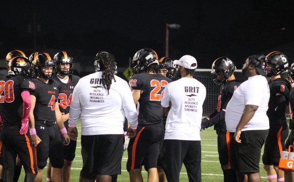 The Orioles football team came together to debrief and refocus Sept. 16. The game was held at the Nest against Two Rivers.