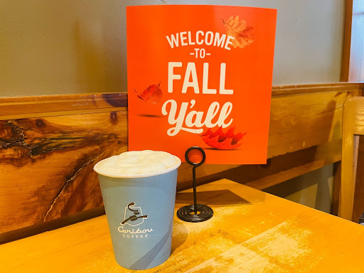 Caribou advertises their new fall drink menu Sept. 18. Shown is a steaming cup of Caribou’s pumpkin latte with whipped cream.