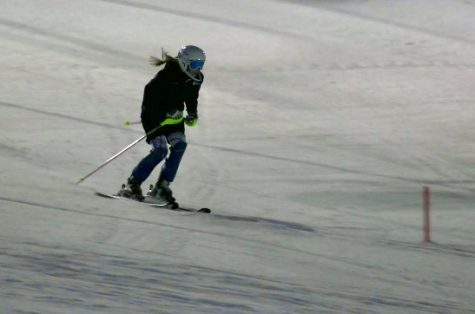 Park skier glides down hill through gates 7:00 p.m. Nov. 28. Park is able to join with Eden Prairie in Alpine ski.