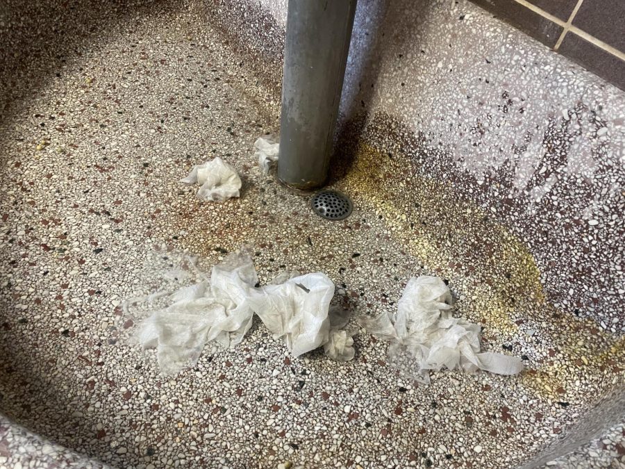 Trash is left in the sink in the A3 hallways boys bathroom. Students have raised concerns over the cleanliness of Park bathrooms.