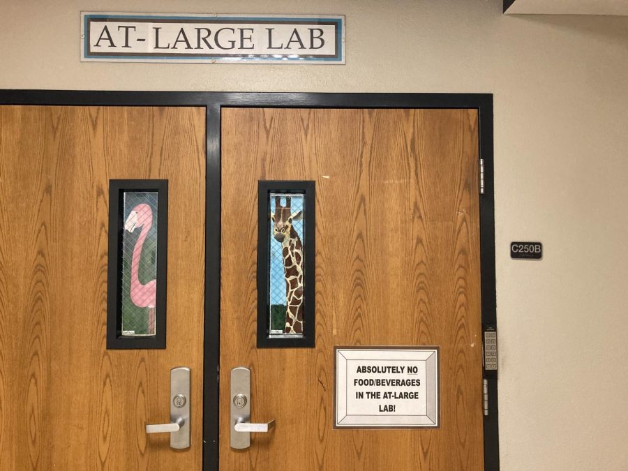 Door to the At Large Lab. The code on the side is no longer functional. 
