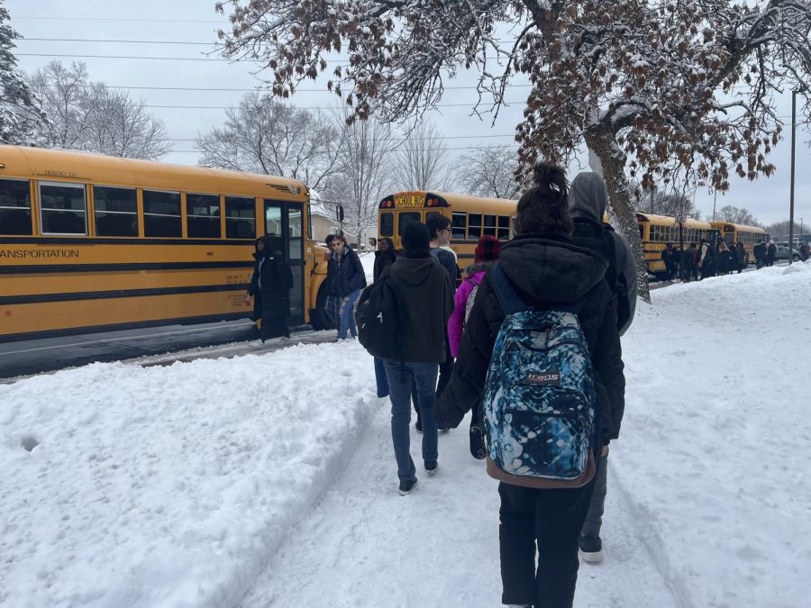 Students taking the bus were greeted with fresh snow Dec. 16. On days like this, students are always waiting for the news of an early release.
