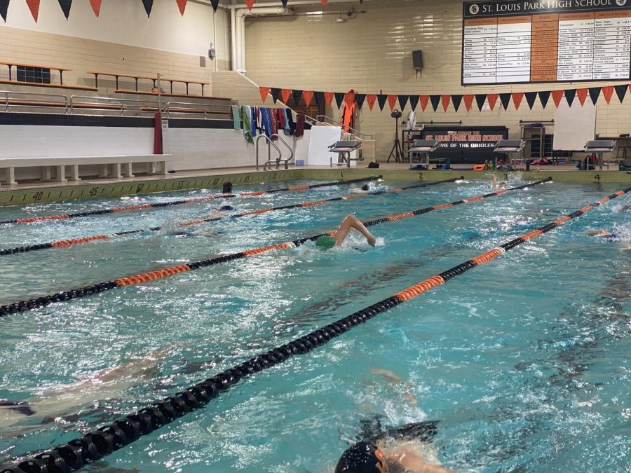 Boys’ swimming begins practice with laps. The season starts Dec. 15.