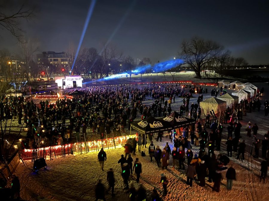 Crowd gathers for drinking and music during the 2022 Luminary Loppet. This years Loppet will take place Feb. 18.